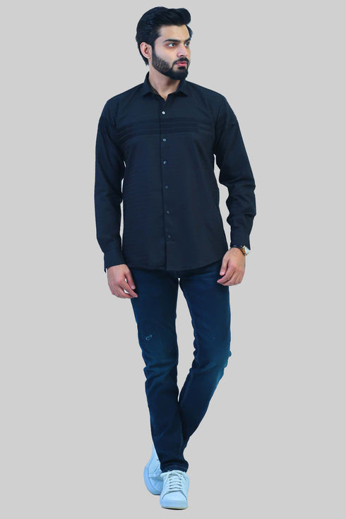 Veshbhoshaa Bluebird Men'S Black Lining Casual Shirt