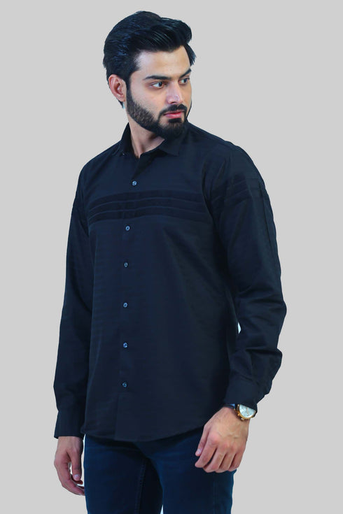 Veshbhoshaa Bluebird Men'S Black Lining Casual Shirt