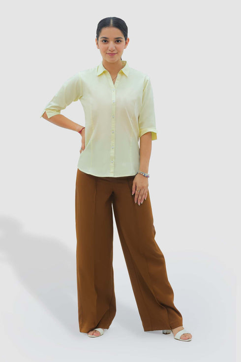 Veshbhoshaa Bluebird Women'S Light Yellow Formal Shirt