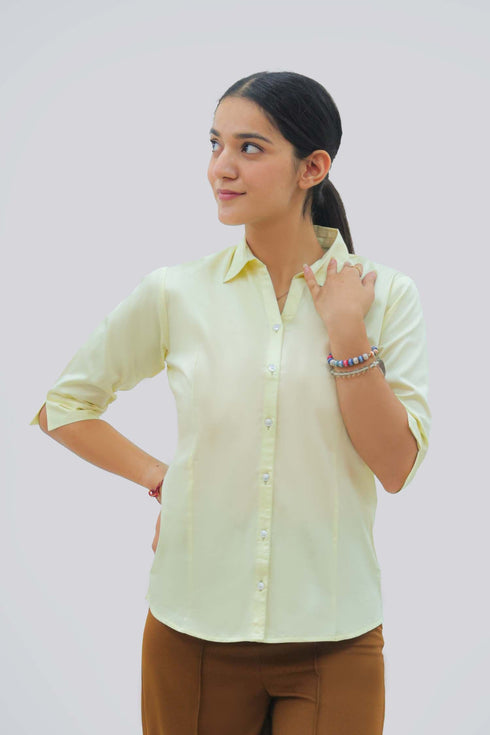 Veshbhoshaa Bluebird Women'S Light Yellow Formal Shirt
