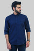 Veshbhoshaa Bluebird Men'S Navy Blue Mandarin Collar Casual Shirt