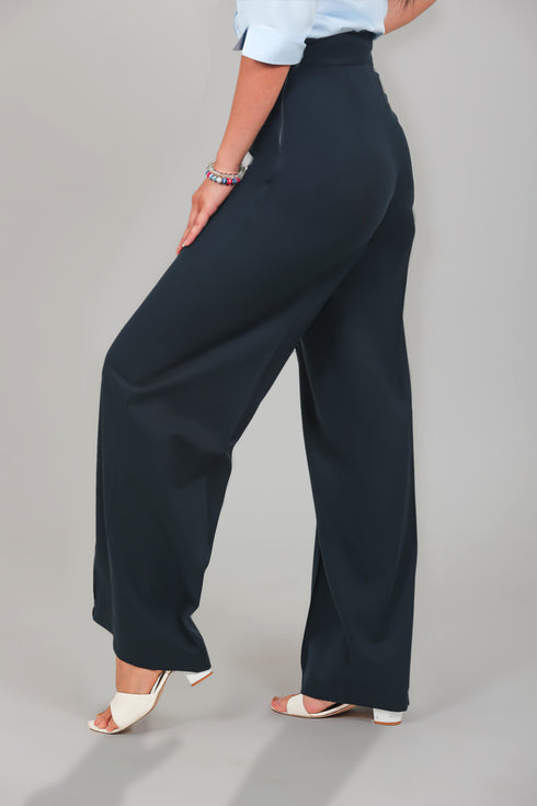 Veshbhoshaa Bluebird Women'S Navy Blue Casual Bell Bottom Trousers
