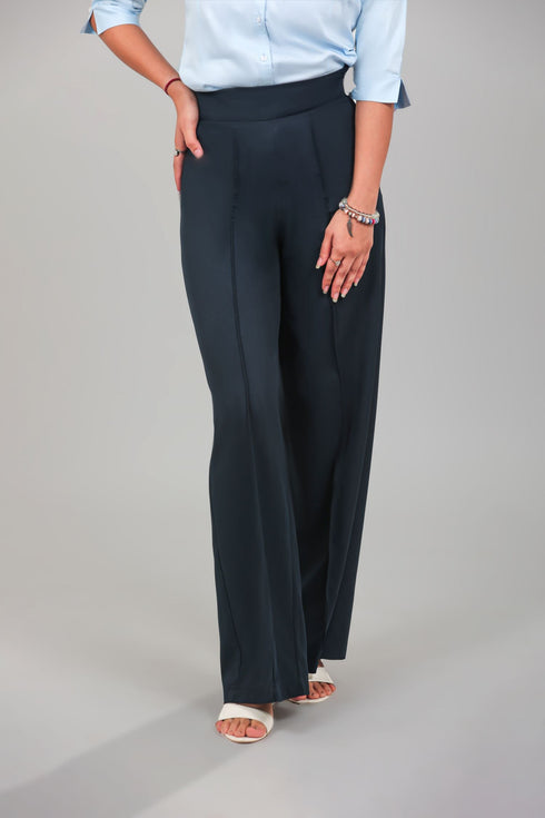 Veshbhoshaa Bluebird Women'S Navy Blue Casual Bell Bottom Trousers