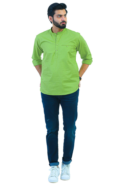 Veshbhoshaa Bluebird Men'S Green Casual Short Kurta
