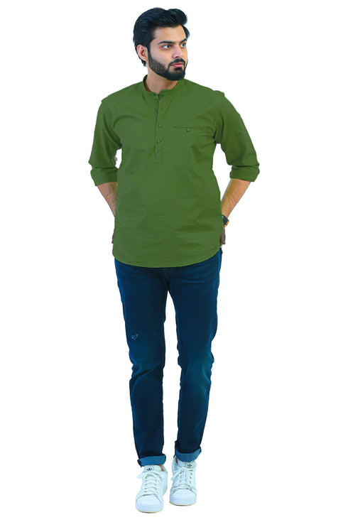 Veshbhoshaa Bluebird Men'S Dark Green Casual Short Kurta