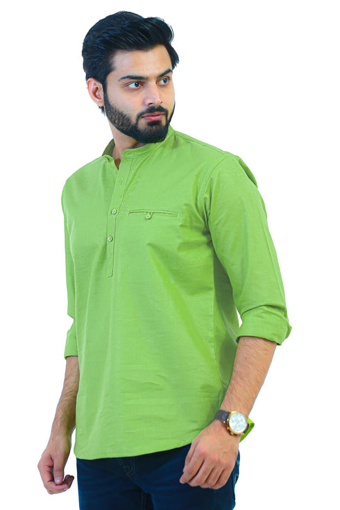 Veshbhoshaa Bluebird Men'S Green Casual Short Kurta