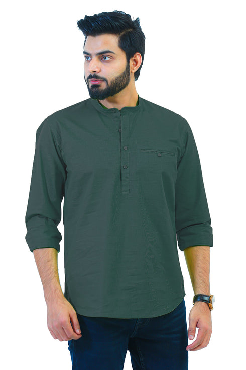 Veshbhoshaa Bluebird Men'S Green Casual Short Kurta