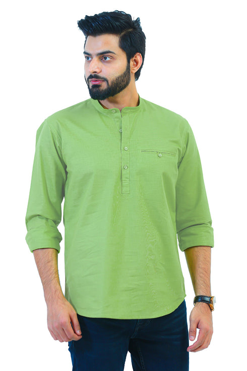 Veshbhoshaa Bluebird Men'S Green Casual Short Kurta
