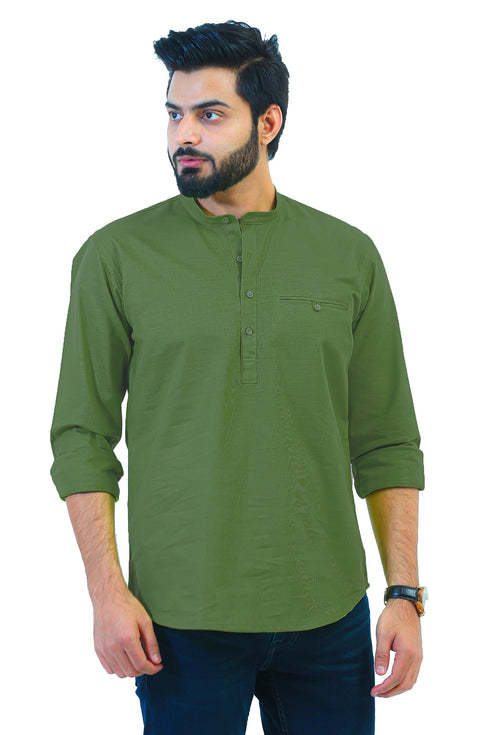 Veshbhoshaa Bluebird Men'S Dark Green Casual Short Kurta