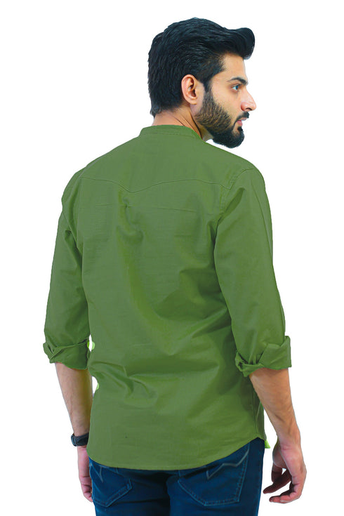 Veshbhoshaa Bluebird Men'S Dark Green Casual Short Kurta