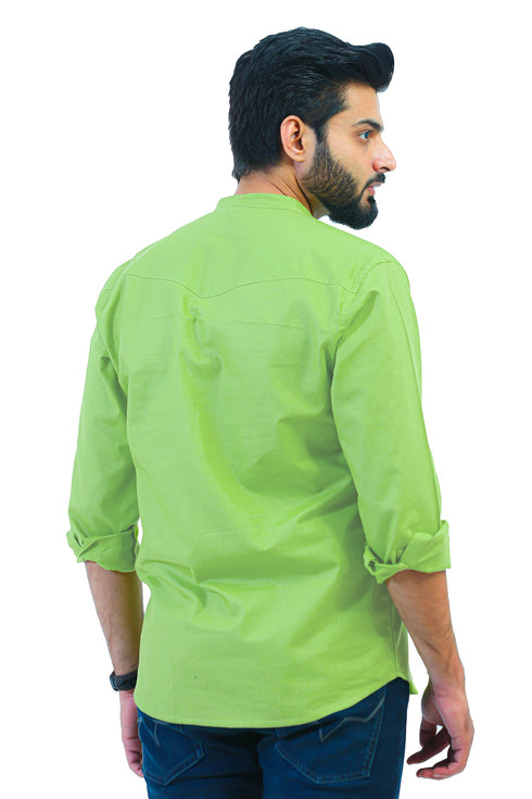 Veshbhoshaa Bluebird Men'S Green Casual Short Kurta
