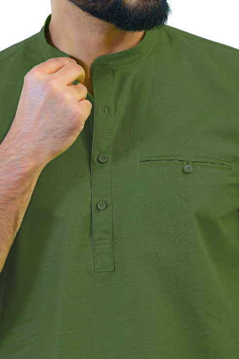 Veshbhoshaa Bluebird Men'S Dark Green Casual Short Kurta