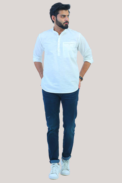 Veshbhoshaa Bluesaanchi Men'S White Short Kurta