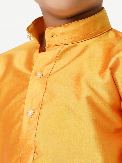 Ramraj Cotton Boys Full Sleeves Golden Yellow Shiny Kurta K6