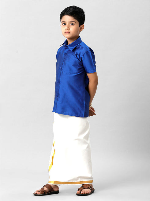 Ramraj Cotton Boys Silk Cotton Light Blue Half Sleeves Shirt K5