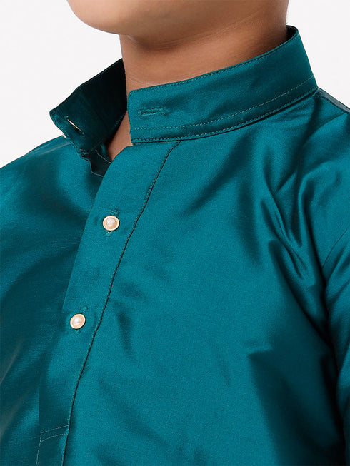 Ramraj Cotton Boys Full Sleeves Dark Green Shiny Kurta K3