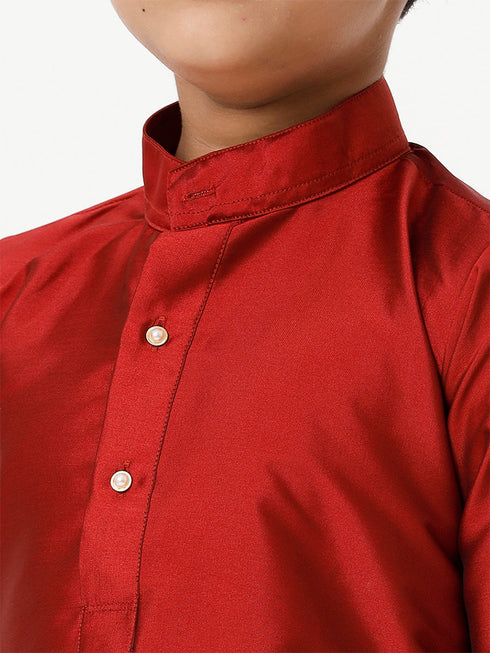 Ramraj Cotton Boys Full Sleeves Red Shiny Kurta K8
