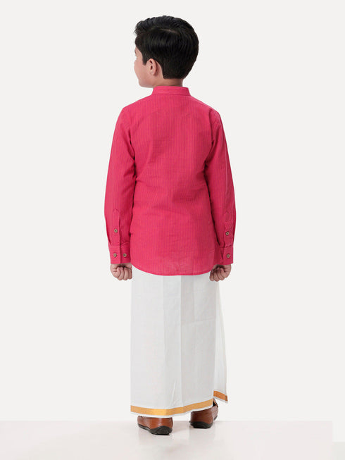 Ramraj Cotton Boys Breeze Cotton Full Sleeves Dark Pink Kurta with Dhoti Combo