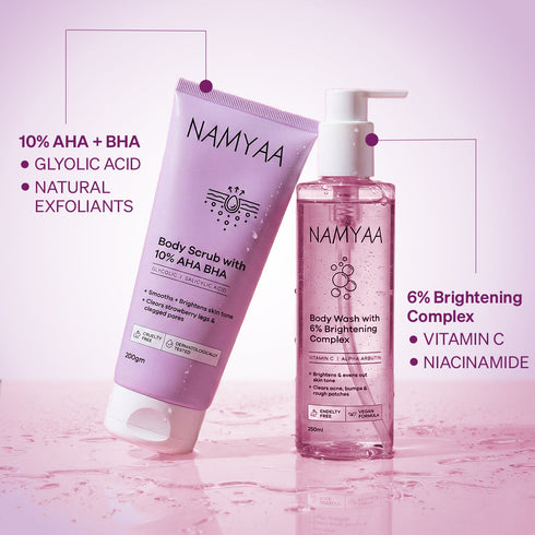 Namyaa Skincare Body Wash and Exfoliating Body Scrub Care Combo
