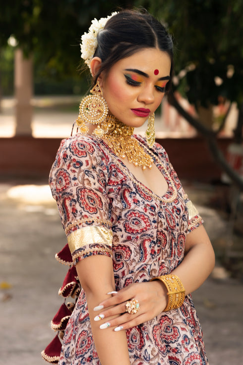 Pomcha Jaipur Organza Anarkali With Organza Dupatta Set