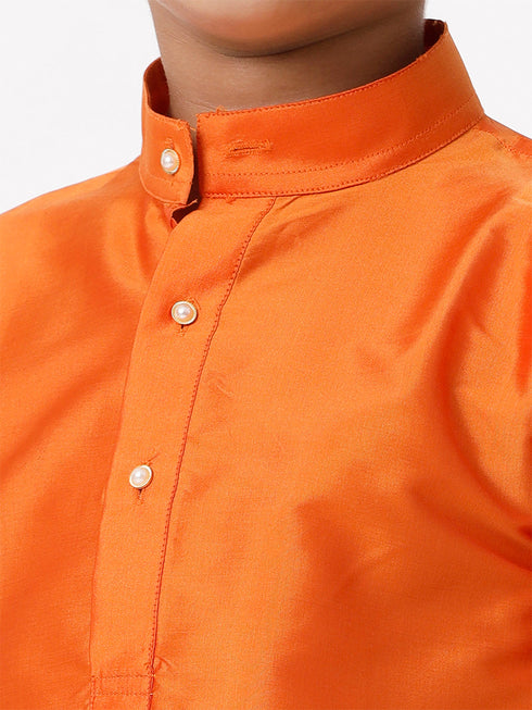 Ramraj Cotton Boys Full Sleeves Orange Shiny Kurta K2