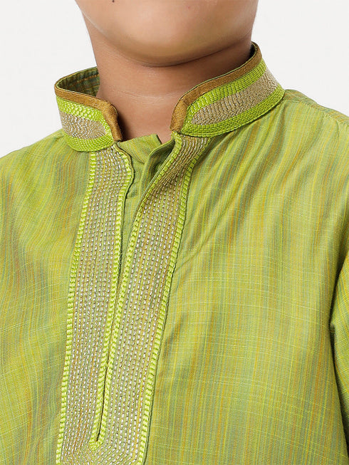 Ramraj Cotton Boys Emerald Full Sleeves Parrot Green Kurta