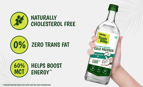 Tata Simply Better Virgin Coconut Oil 1L | 100% Pure | Unrefined & Cold-pressed | Hexane-Free