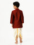 Ramraj Cotton Boys Silk Cotton Full Sleeves Maroon Kurta with Panchakacham Combo