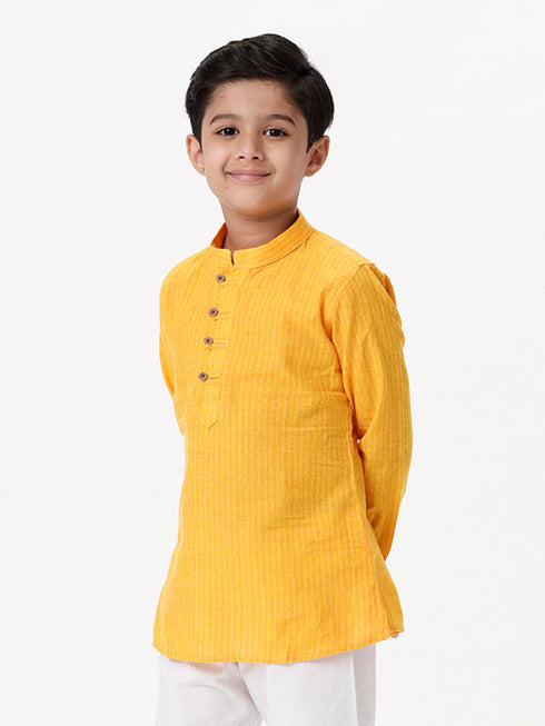 Ramraj Cotton Boys Breeze Cotton Full Sleeves Yellow Kurta