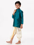 Ramraj Cotton Boys Silk Cotton Full Sleeves Dark Green Kurta with Panchakacham Combo