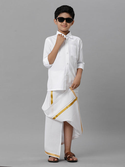 Ramraj Cotton Boys Cotton Full Sleeves White Shirt