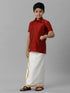 Ramraj Cotton Boys Silk Cotton Maroon Half Sleeves Shirt K7