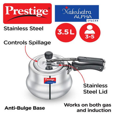 Prestige Nakshatra Alpha Svachh Stainless Steel Spillage Control Handi 5.5 L