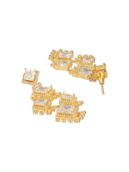 Gold Toned Cubic Zirconia Studded Designer Chandelier Statement Necklace Jewellery Set