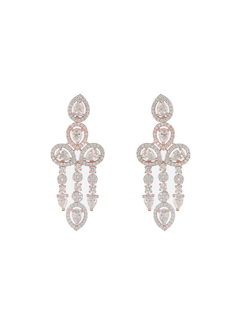 Rose Gold Toned Zircon Studded 2 - Lined Layered Statement Necklace Jewellery Set