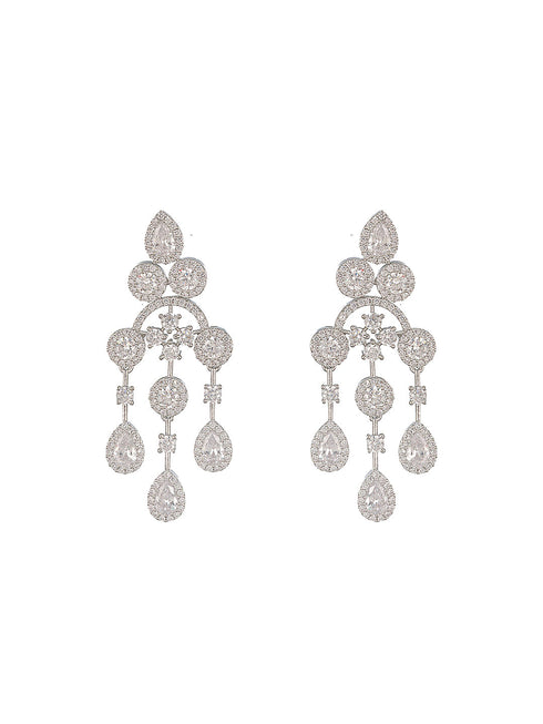 Silver Toned AD Studded Luxe Designer Necklace Jewellery Set