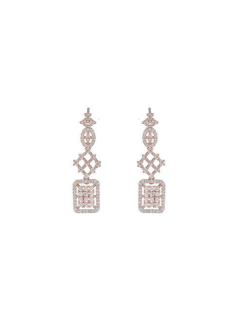 Rose Gold Toned AD Studded Geometric Pattern Minimal Pendant jewellery Set