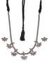 Silver Oxidised Finish Stone Studded Flower Motif Collar Necklace Jewellery Set