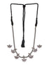 Silver Oxidised Finish Stone Studded Flower Motif Collar Necklace Jewellery Set