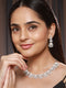 Silver Toned AD & Pearl Studded Floral Statement Necklace Jewellery Set