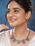 Silver Oxidised Finish Stone Studded Flower Motif Collar Necklace Jewellery Set