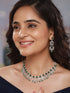 Silver Toned Emerald Green AD Studded Statement necklace Jewellery Set
