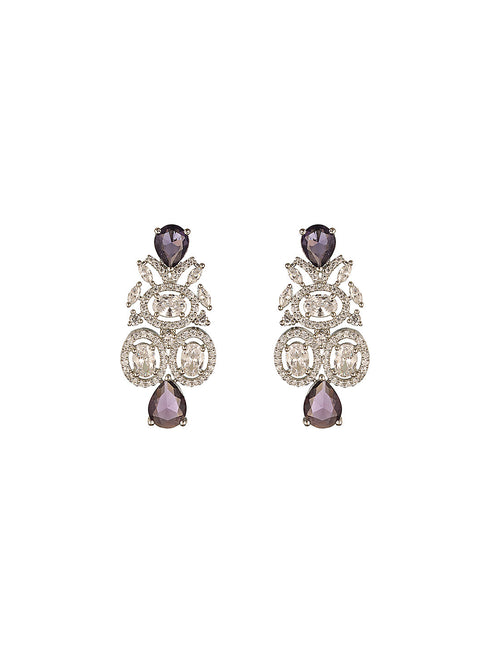 Silver Toned Rhodium Plated Amethyst AD Zirconia Studded Charms Designer Minimal Jewellery Set