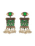 Silver Oxidised Dual Toned Green Stone & Pearl Beaded Designer Tribal Hasli Necklace Jewellery Set