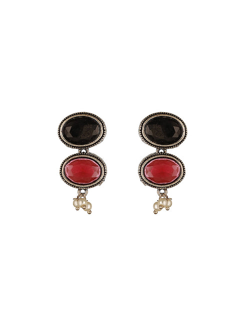Silver Oxidised Nav Ratan Multicolored Minimal Tribal Necklace Jewellery Set
