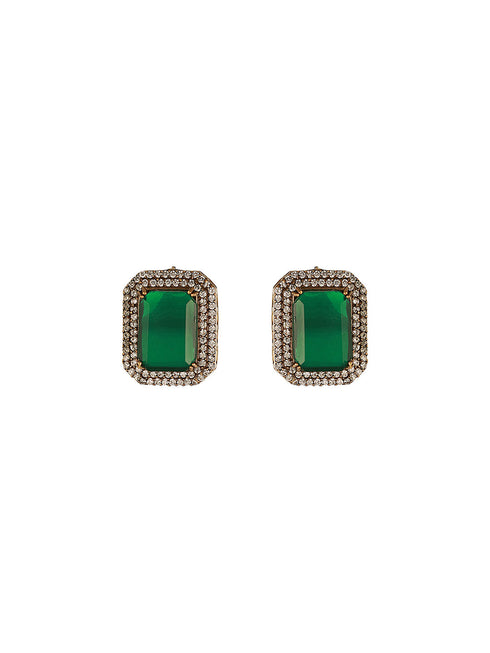 Silver Toned Kundan Studded Emerald Onyx Multilayered Designer Maala Pendant Jewellery Set