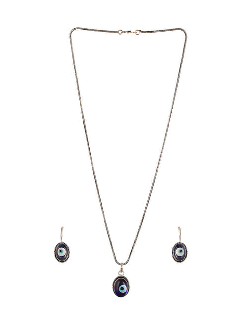 Silver Oxidised Toned Evil Eye Minimal Dailywear Pendant Jewellery Set