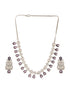 Silver Toned Rhodium Plated Amethyst AD Zirconia Studded Charms Designer Minimal Jewellery Set
