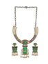 Silver Oxidised Dual Toned Green Stone & Pearl Beaded Designer Tribal Hasli Necklace Jewellery Set