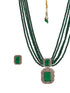 Silver Toned Kundan Studded Emerald Onyx Multilayered Designer Maala Pendant Jewellery Set